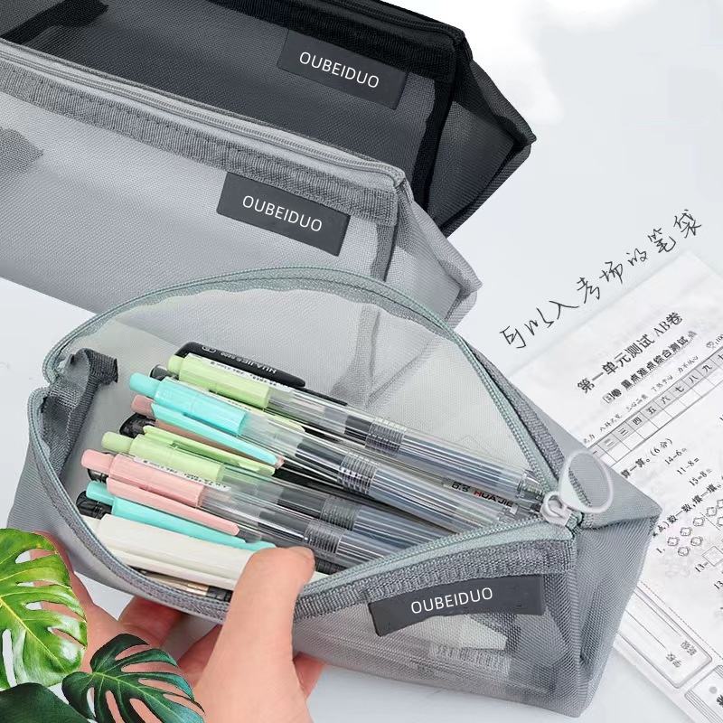 

Kotak pensil jala versi Korea / kotak pensil jala berkapasitas besar transparan sederhana / tas alat tulis segitiga tiga dimensi