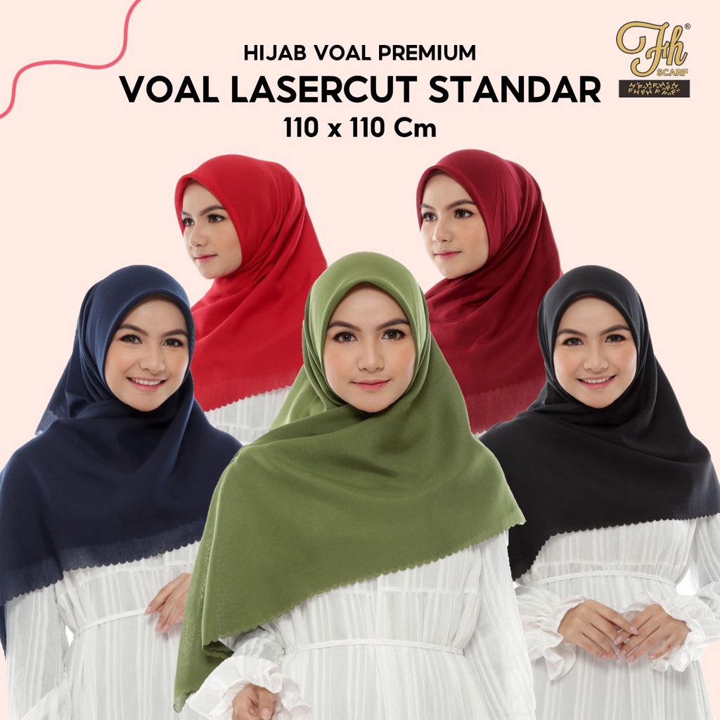 Kerudung Hijab Jilbab Segi Empat Polos Voal Lasercut Biru Muda / Maaroon / Hitam / Putih / Army