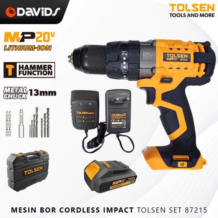 Bor Cordless Impact Brushless Cas Bobok Tanpa Kabel Ces Baterai Tolsen - 87254