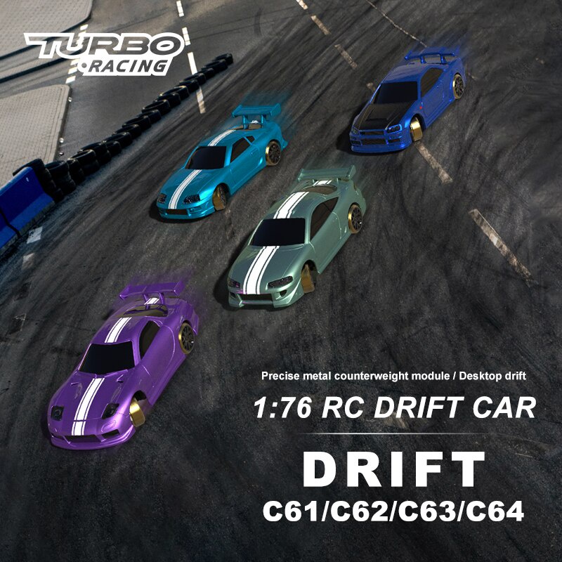 Turbo Racing 1:76 C61 C62 C63 C64 Mobil RC Drift Proporsional Penuh  Mainan Remote Control Rao Gyro Kit RTR  Anak-anak  Dewasa
