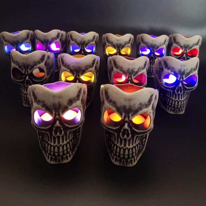Dekorasi Haloween Lampu Skull Tengkorak Dekorasi Halloween Lampu Lilin Mata Nyala Murah Harga Grosir