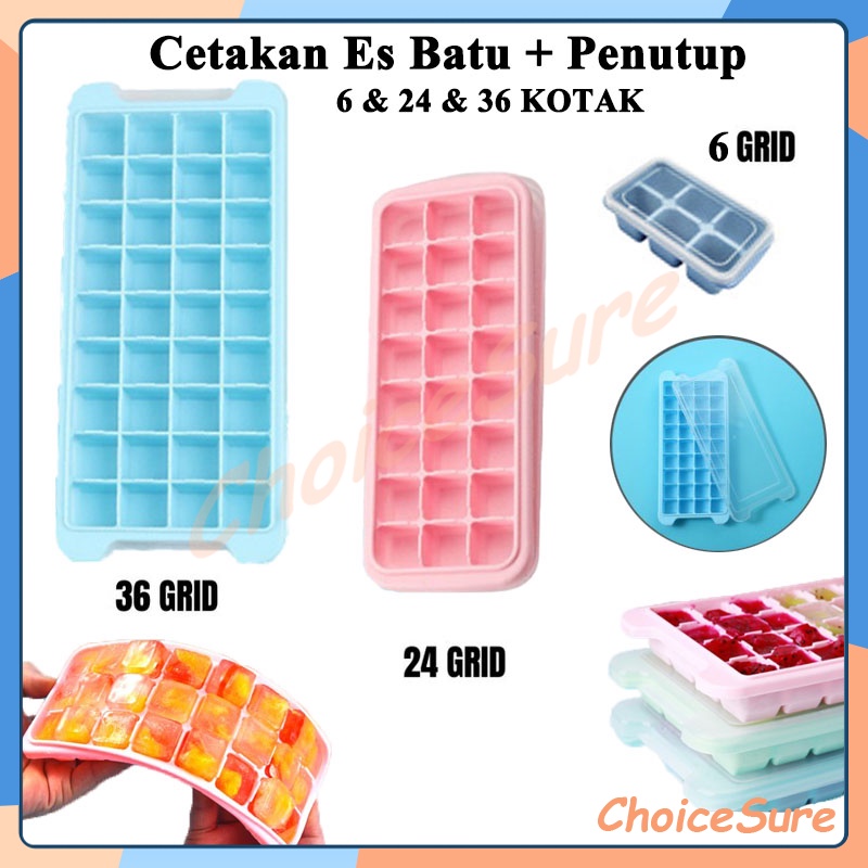 Cetakan Es Batu + Penutup / Cetakan Es Batu Silikon 36 Cube / Tutup Besar Cetakan Es  Batu Penutup I
