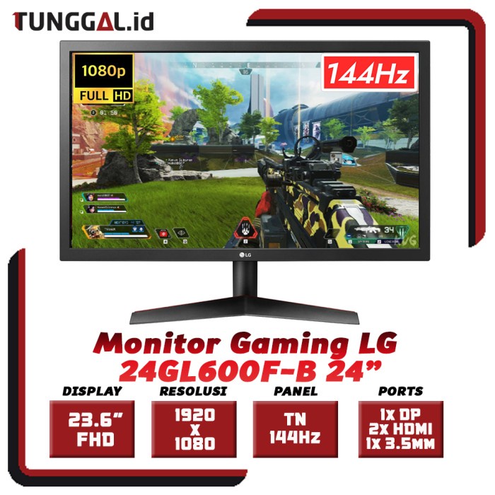 LG 24GL600F-B 24" 1ms 144hz Full HD 1080P Freesync Gaming Monitor