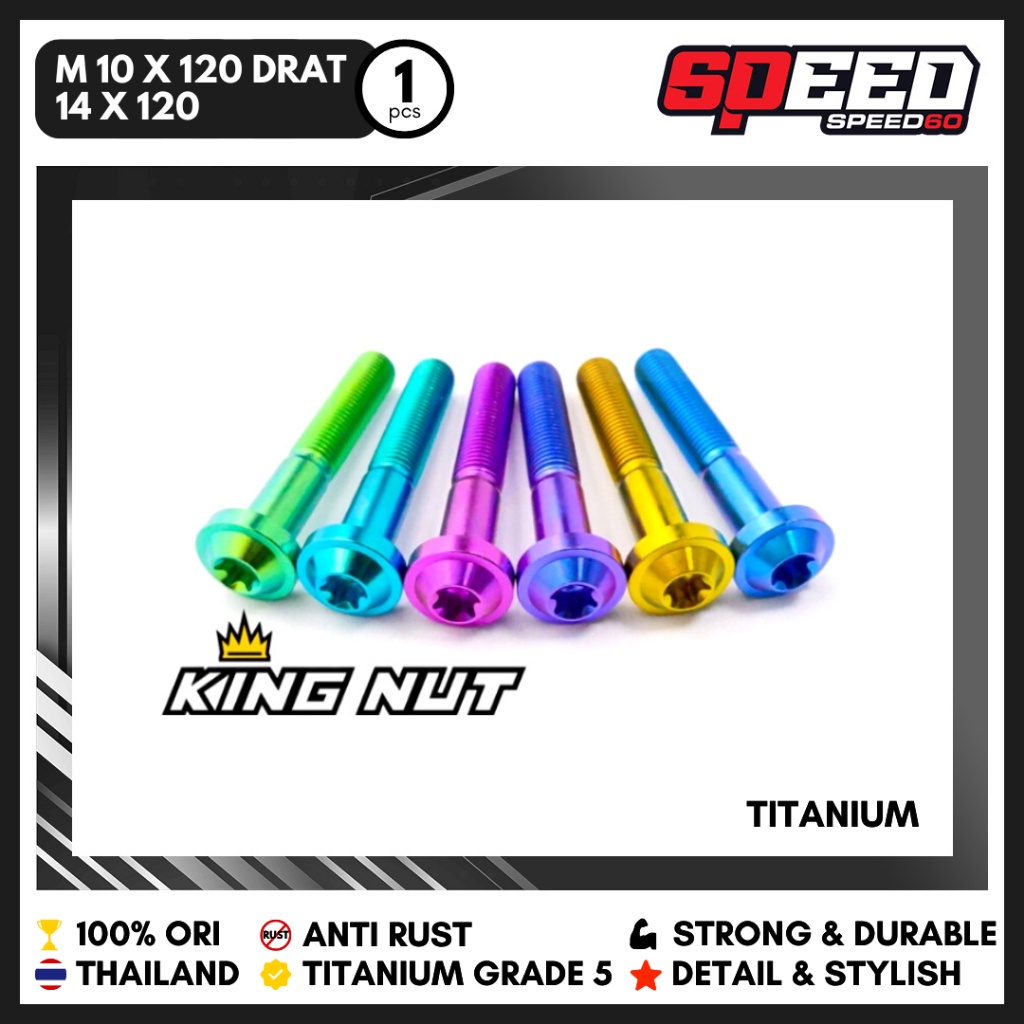 Baut M 10 x 120 Drat 14 x 120 UMB Baut Titanium Probolt Grade 5 Thailand King Nut