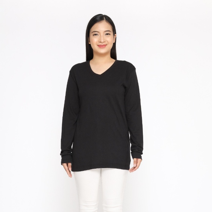 Kaos Polos Lengan Panjang Wanita V neck Katun Bambu / Baju Polos Wanita Kerah Vneck Cotton Bamboo