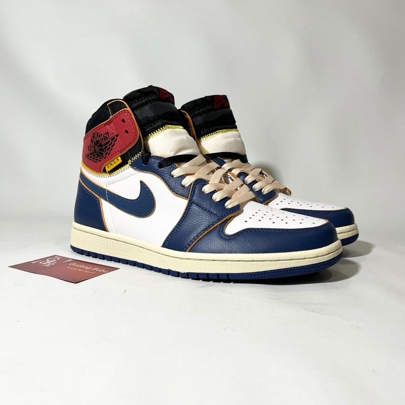 Sneakers Air Jordan 1 High Retro Union LA Blue Too Blue White Red Sepatu Vv