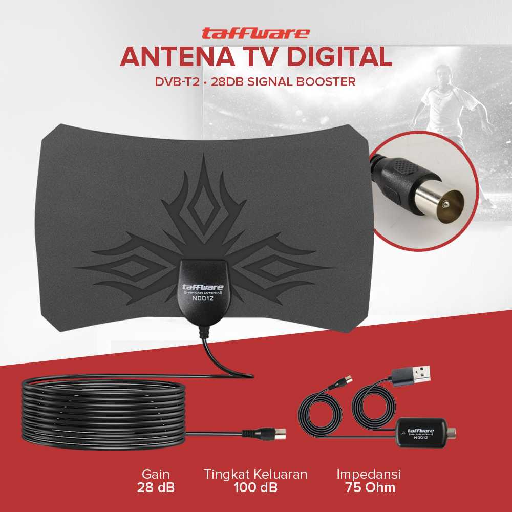 Taffware Antena TV + Booster Digital N0012 Indoor 28dB Signal Amplifier Analog Set Top Box Tabung ST