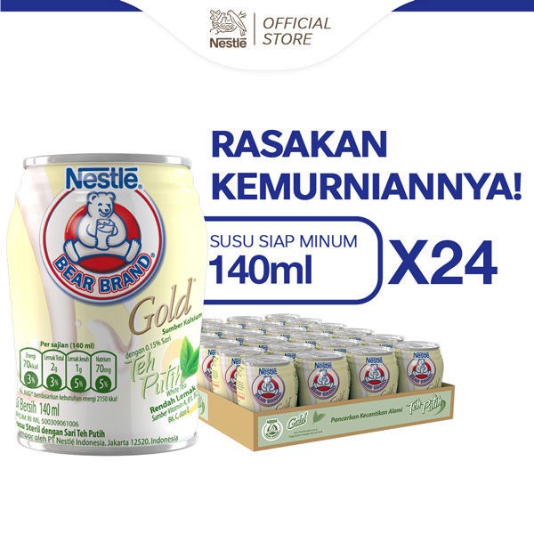 Bear Brand Susu Encer Gold Teh Putih Kaleng 140 ml - Karton