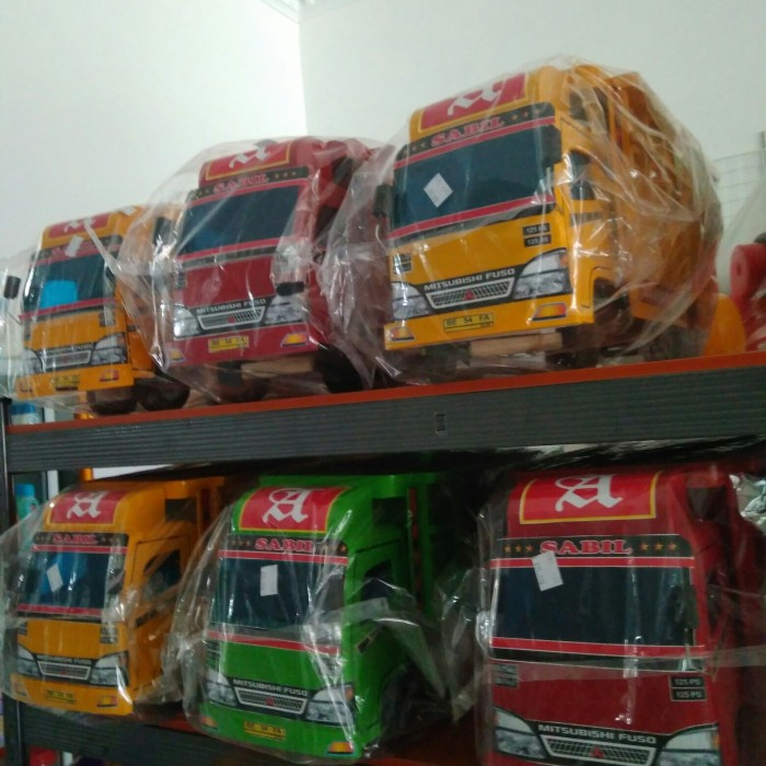 mobil truk oleng kayu miniatur truck mainan mobilan truk oleng Besar - Kuning
