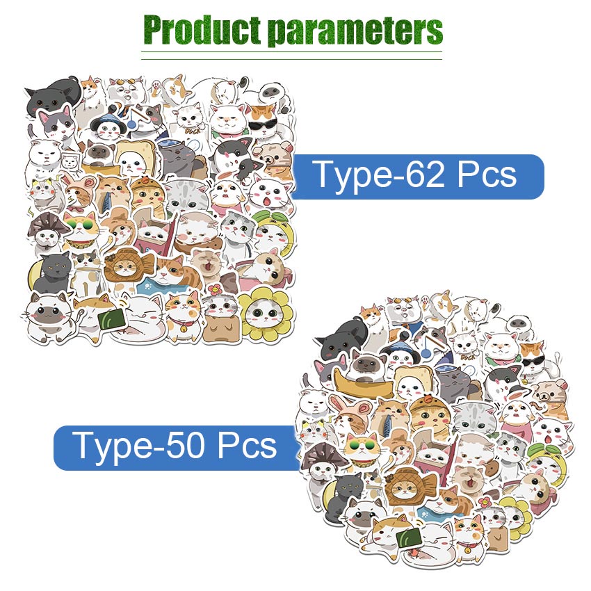 

RK 62Pcs Stiker Motif Kucing Desain Kartun Hewan Kucing Kawaii Warna Kuning Untuk Notebook Laptop