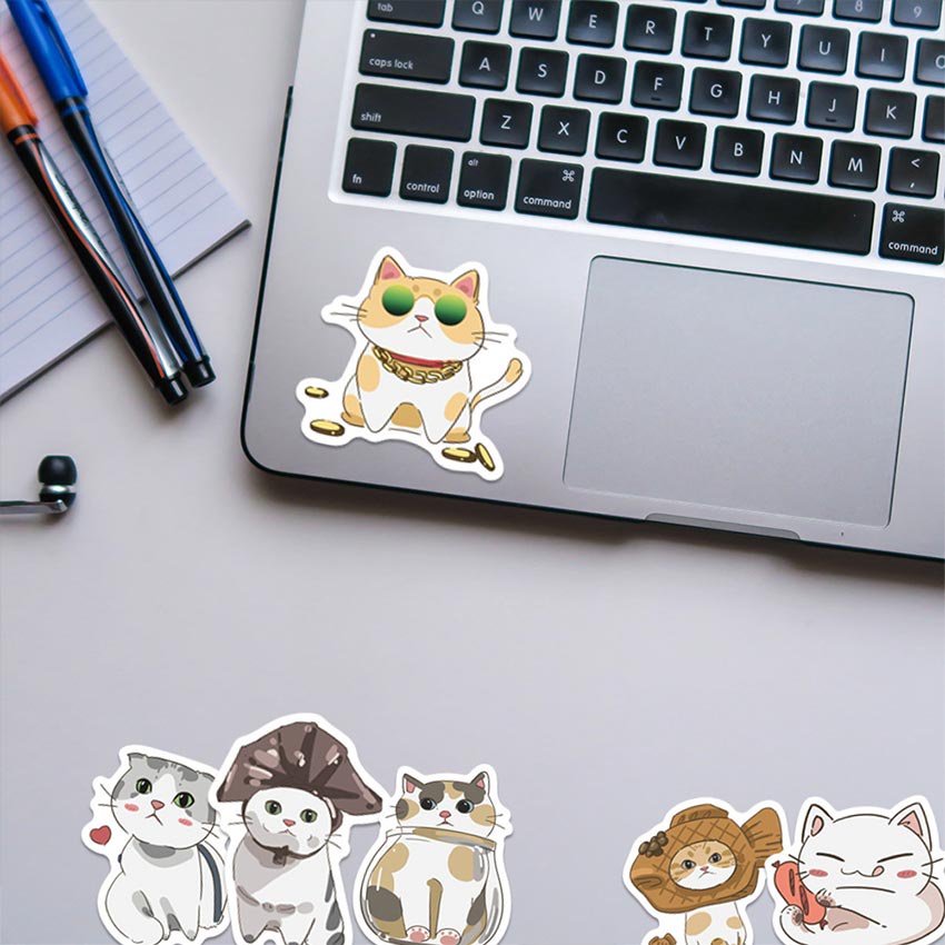

RK 62Pcs Stiker Motif Kucing Desain Kartun Hewan Kucing Kawaii Warna Kuning Untuk Notebook Laptop