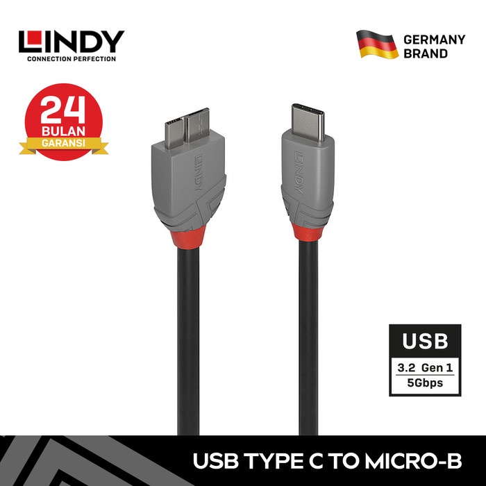 Kabel Hardisk HDD LINDY USB 3.2 Type C to Micro-B 5Gbps, 0.5M