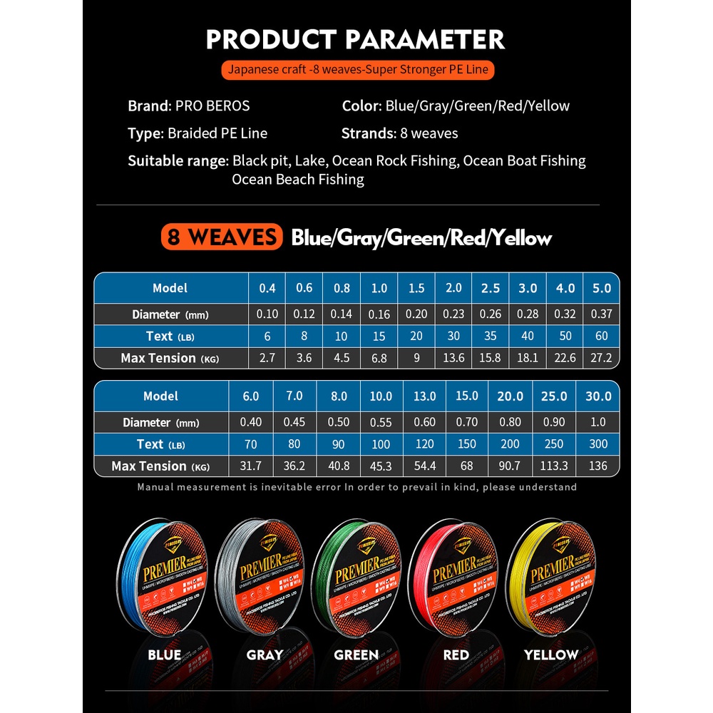 PROBEROS BENANG PE X8 PE 3-13 / 40LB-120LB 100M PE KUAT ANTI KUSUT SP006