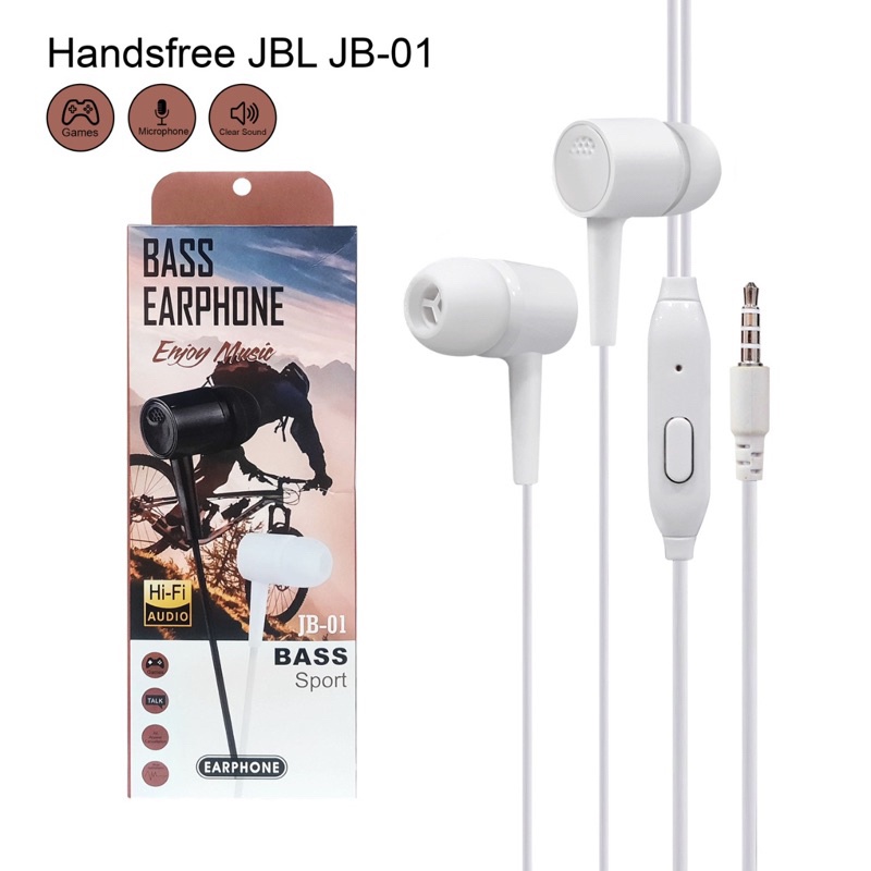 Headshet JBL JB01 Headset Purebass JB-01 Hitam Putih Hf music Audio Earphone