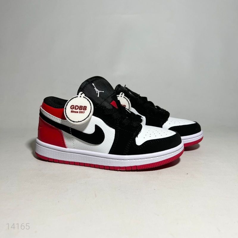 Sneakers Air Jordan 1 Low Black Toe for KIDS Black White Red Sepatu Vv2