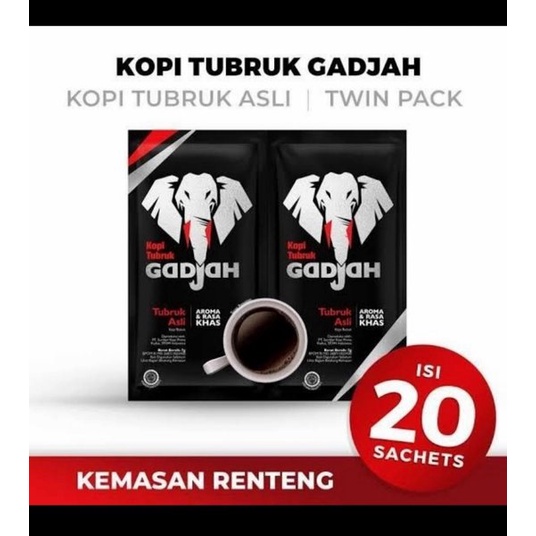 

Kopi tubruk gadjah asli 1 renceng ISI 20 Saset tanpa gula Yang TWINS