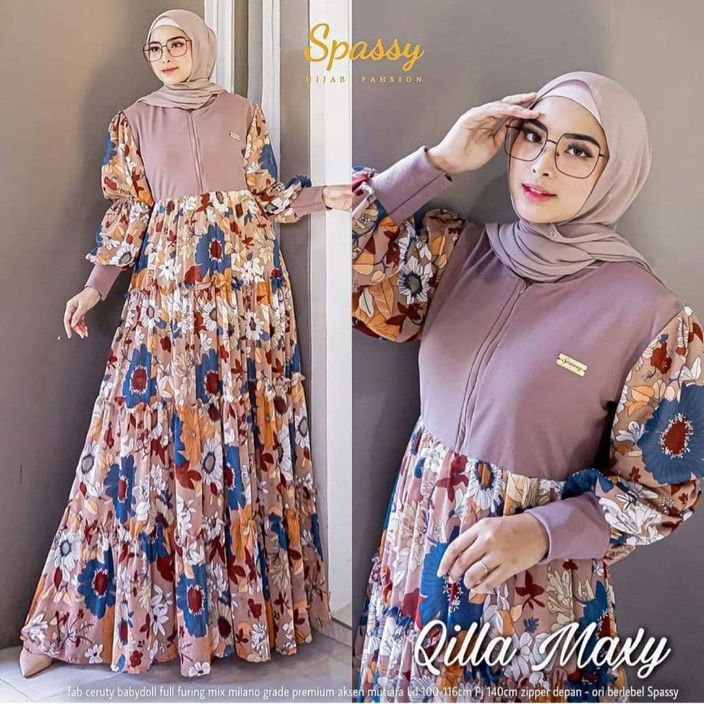 Qilla Maxy Polkadot I Promo Baju Gamis Maxy Lebaran Terbaru Kondangan Terlaris Kekinian Gaun Pesta B