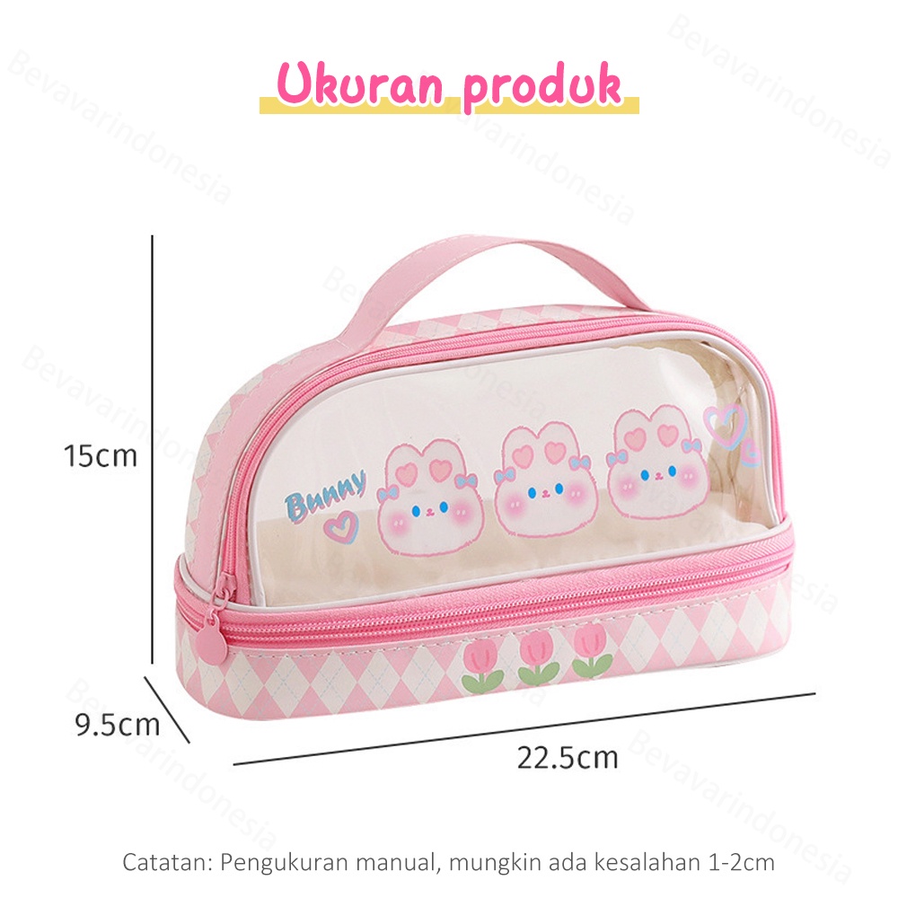 

RK BEVAVAR Tempat Pensil Dua Lapis Transparan Tas Pensil Motif Lucu Pencil Case Korea Kartun Pen Bag