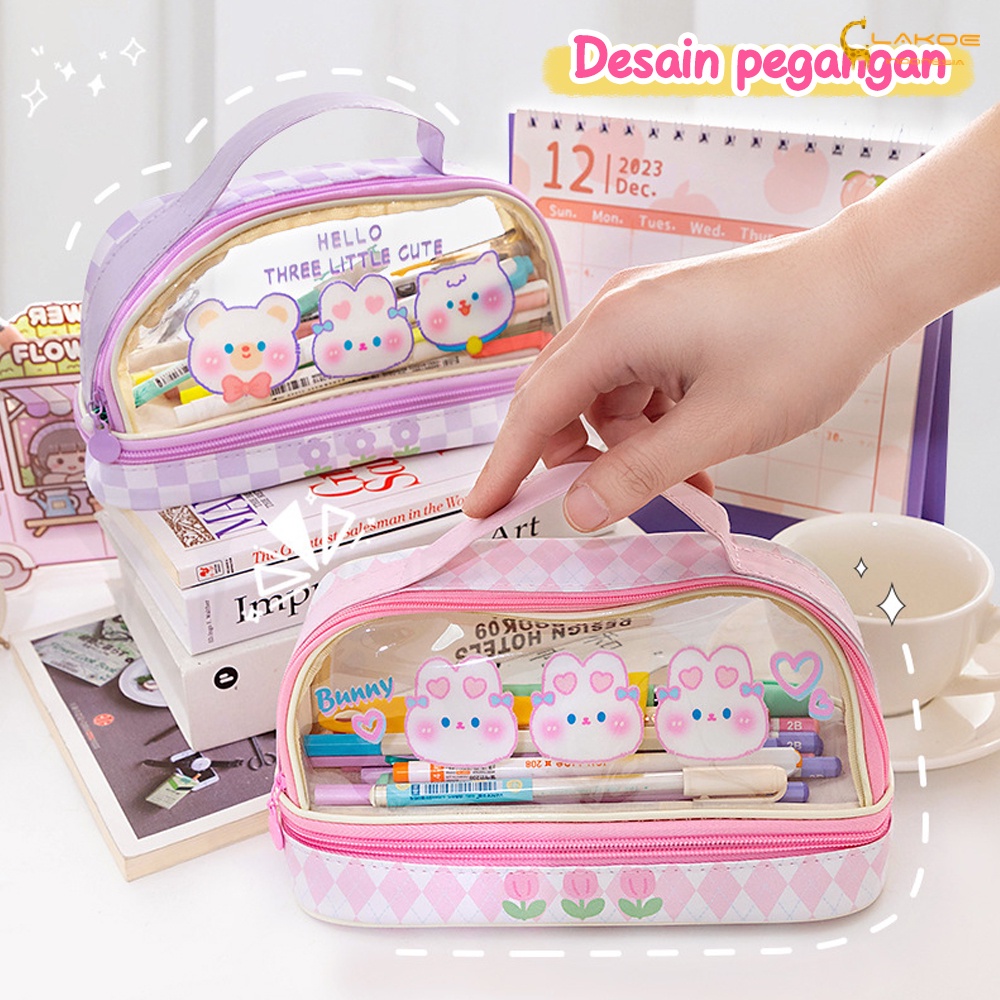 

Lakoe Tempat Pensil Transparan Berkapasitas Besar/Kotak Pensil Anak Motif Lucustationery Box