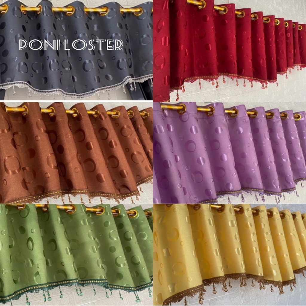 poni Gorden Poni Atas Pintu Loster Motif Polkadot Abu Coklat Kuning Ungu Pink Terbaru Model Smokring