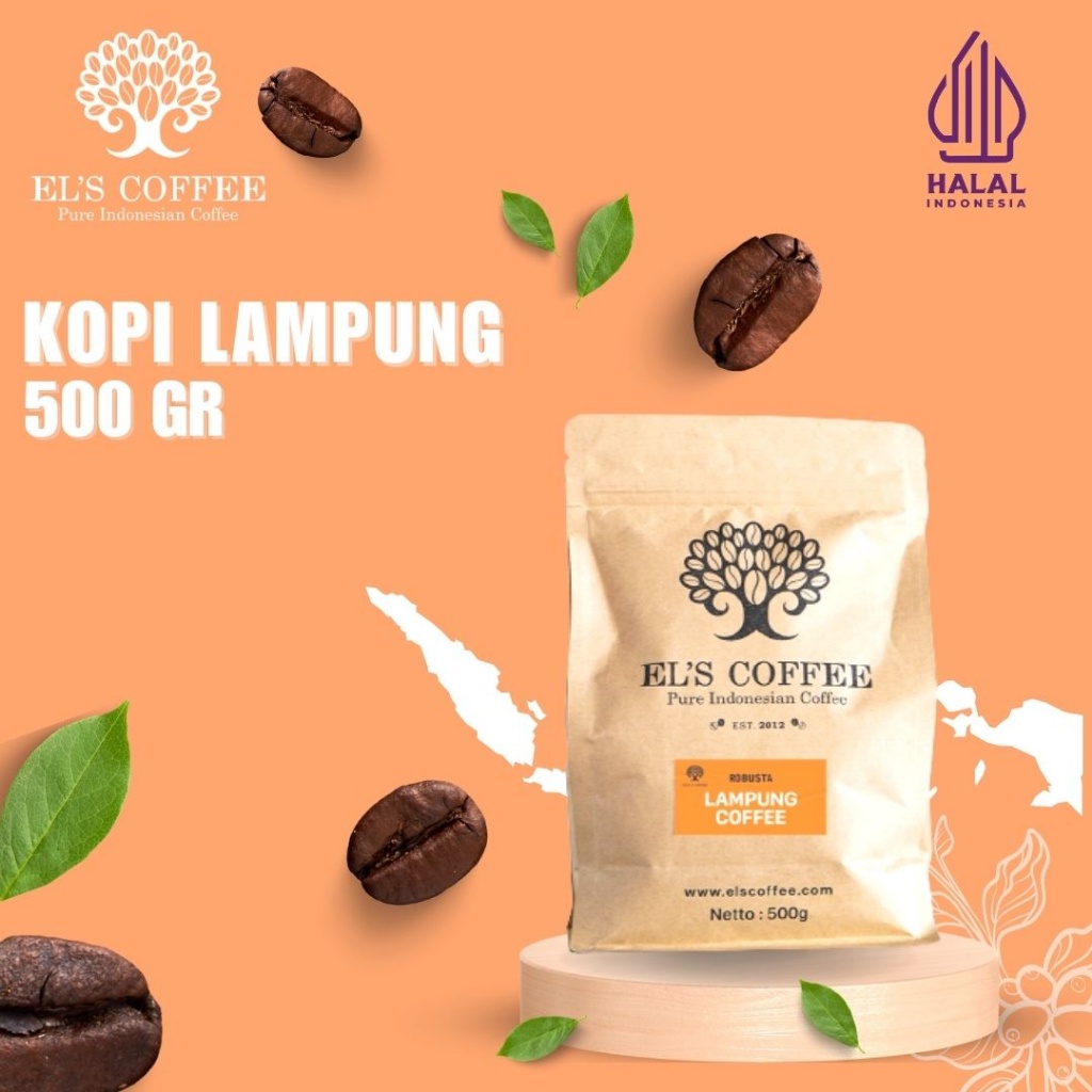 

Kopi EL'S COFFEE Lampung Robusta 500Gr Pure Indonesia Coffee Beans / Fine / Course Roasted Kopi A1749