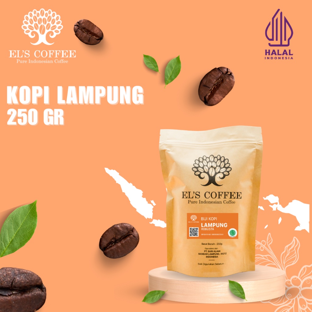 

Kopi EL'S COFFEE Lampung Robusta 250Gr Pure Indonesia Coffee Beans / Fine / Course Roasted Kopi A1748