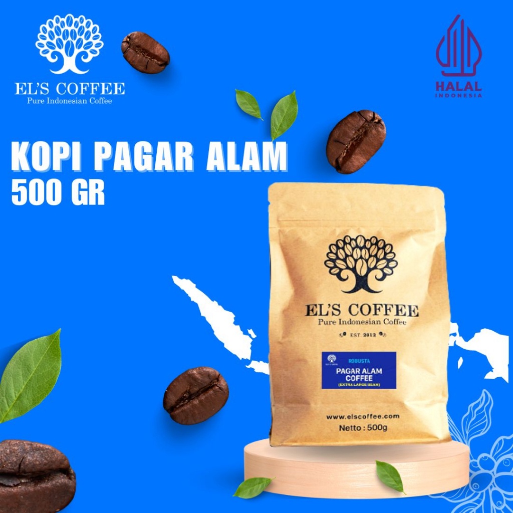 

Kopi EL'S COFFEE Pagar Alam Robusta 500Gr Pure Indonesia Coffee Beans / Fine / Course Roasted Kopi G1717