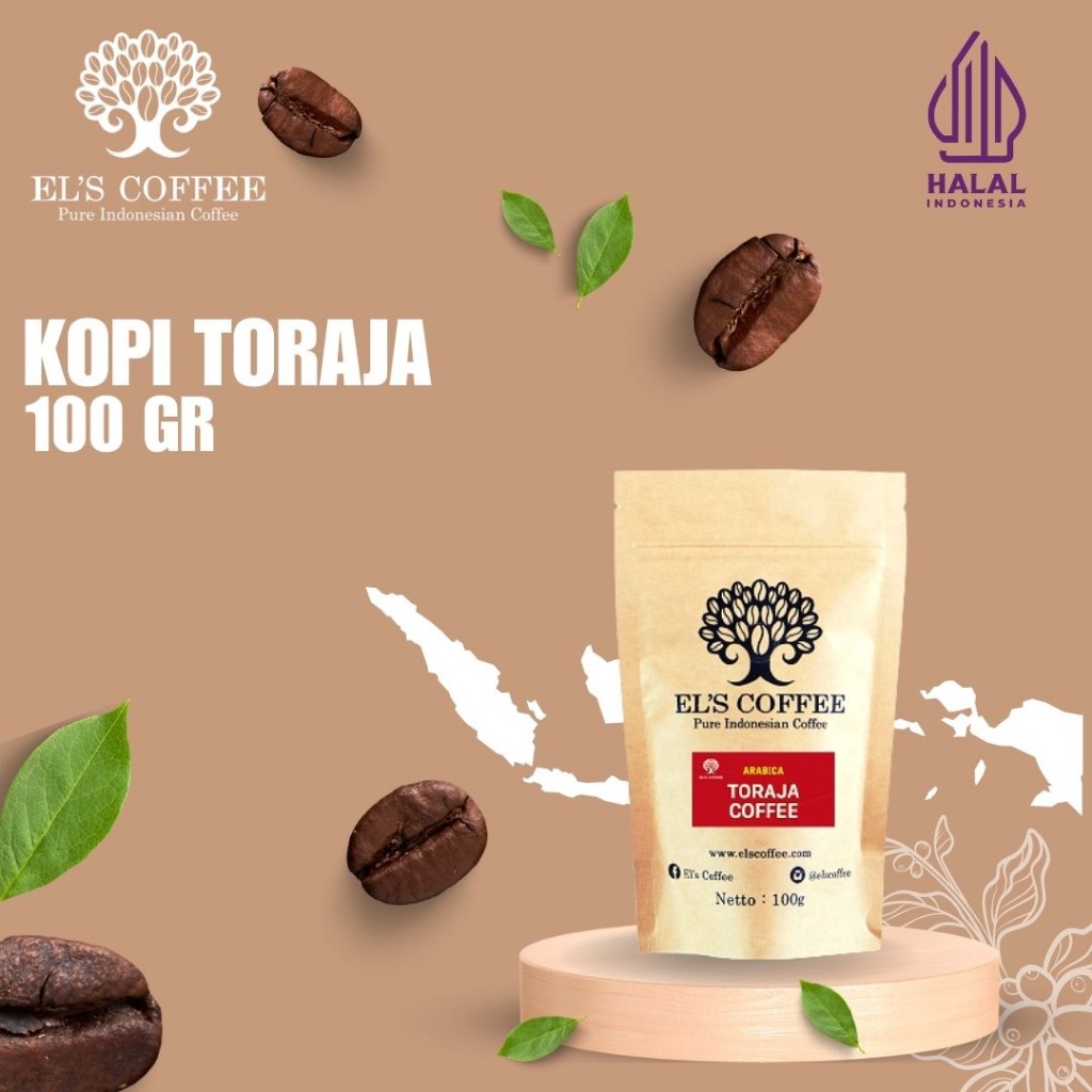 

Kopi EL'S COFFEE Toraja Arabika 100Gr Pure Indonesia Coffee Beans / Fine / Course Roasted Kopi Q1720