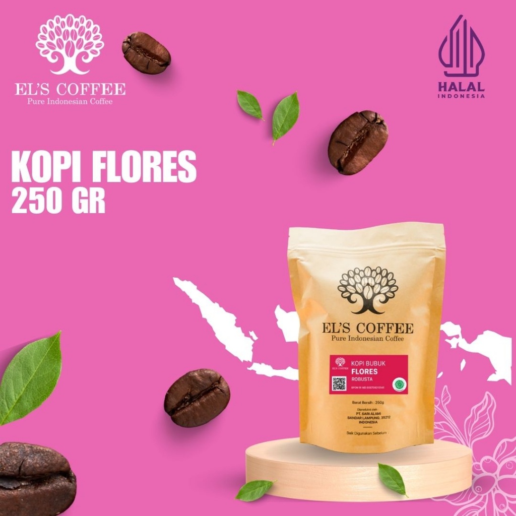 

Kopi EL'S COFFEE Flores Robusta 250Gr Pure Indonesia Coffee Beans / Fine / Course Roasted Kopi Z1733