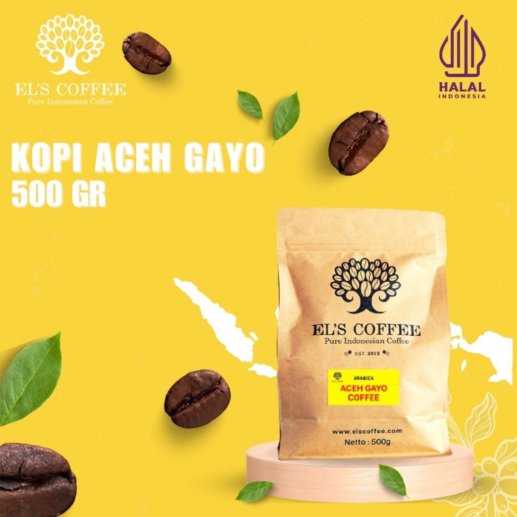 

Kopi EL'S COFFEE Aceh Gayo Arabika 500Gr Pure Indonesia Coffee Beans / Fine / Course Roasted Kopi S1714