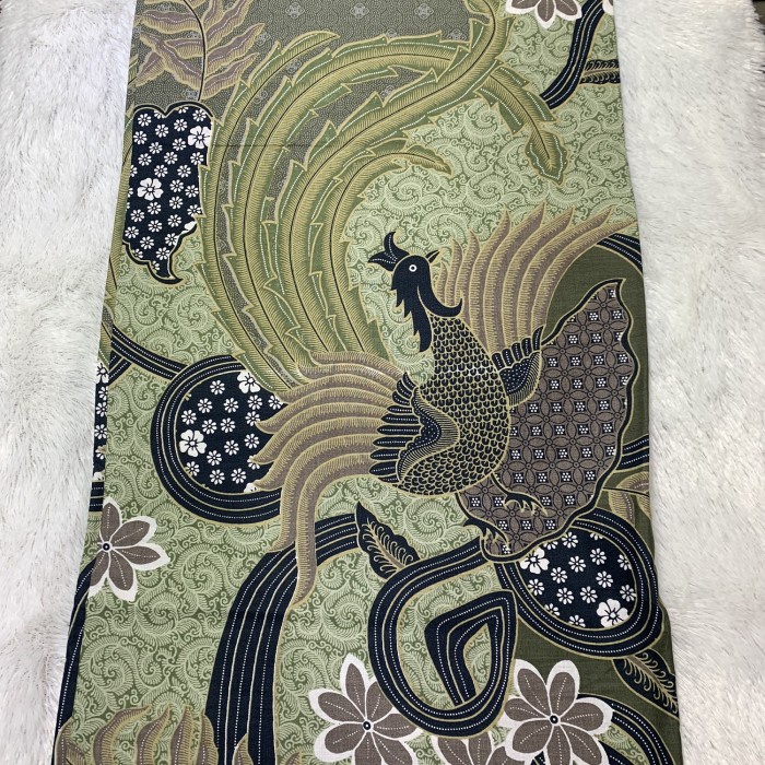 KAIN BATIK KATUN METERAN MOTIF BURUNG KASWARI PRIMISIMA 40s PREMIUM - Sage green