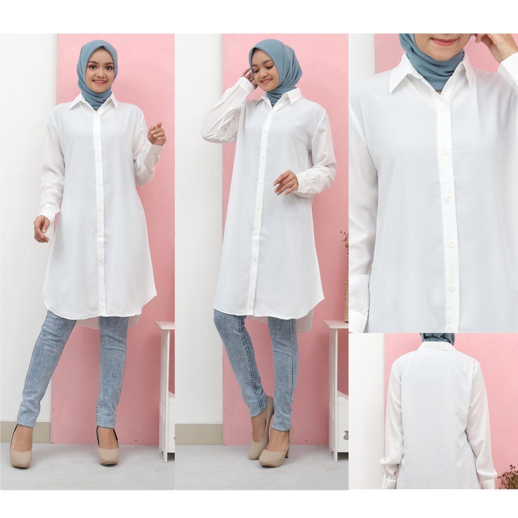 Kemeja Tunik Wanita Hitam Putih Polos Standar dan Jumbo Premium