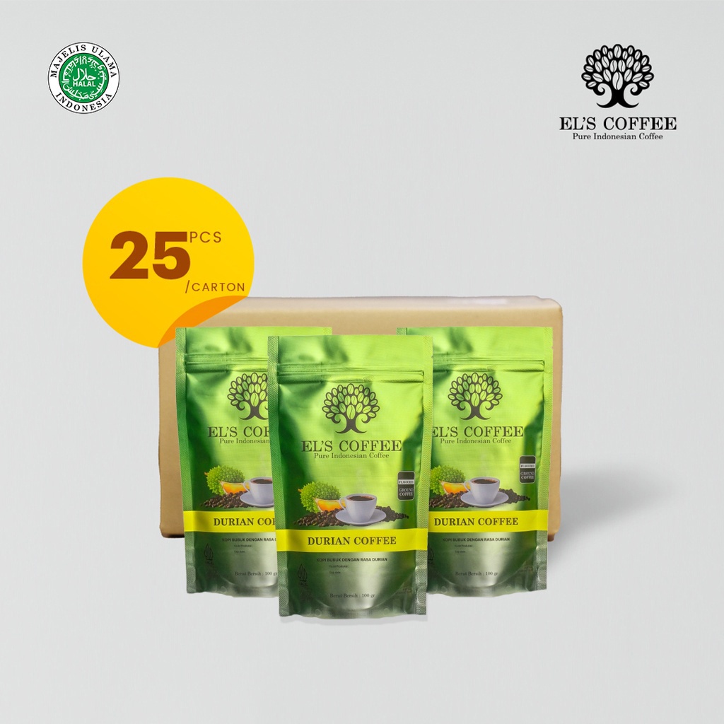 

Kopi EL'S COFFEE Durian Kopi Giling Halus 25 Pcs Pure Indonesia Ground Coffee Roasted 1996