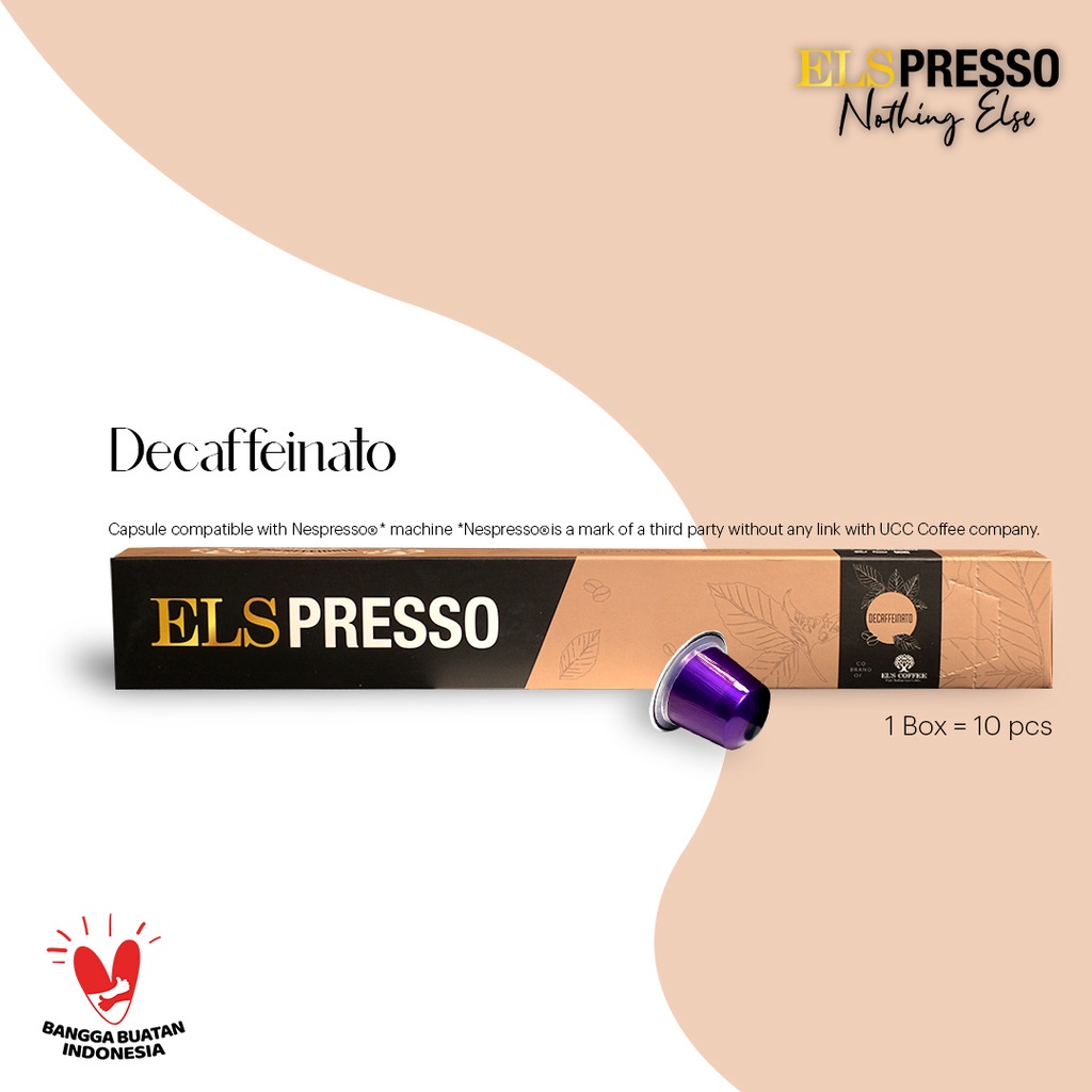 

Kopi ELSPRESSO Decaffeinato Robusta 10 Kapsul Kopi Coffee Capsule Compatible BPOM M-1180