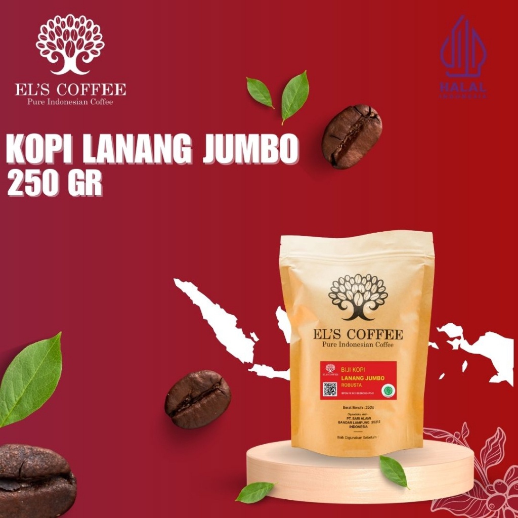 

Kopi EL'S COFFEE Lanang Jumbo Robusta 250Gr Pure Indonesia Coffee Beans / Fine / Course Roasted Kopi Q1751