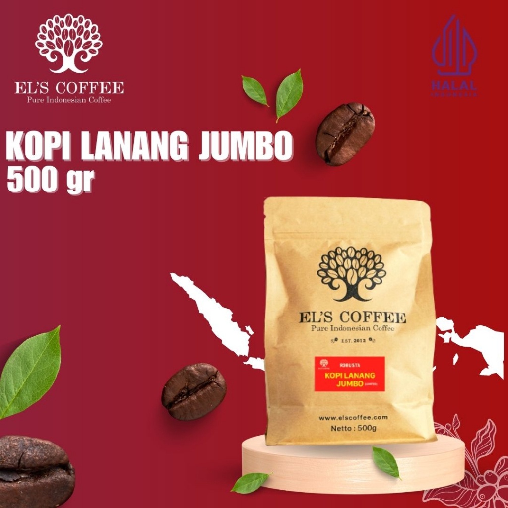 

Kopi EL'S COFFEE Lanang Jumbo Robusta 500Gr Pure Indonesia Coffee Beans / Fine / Course Roasted Kopi F1752