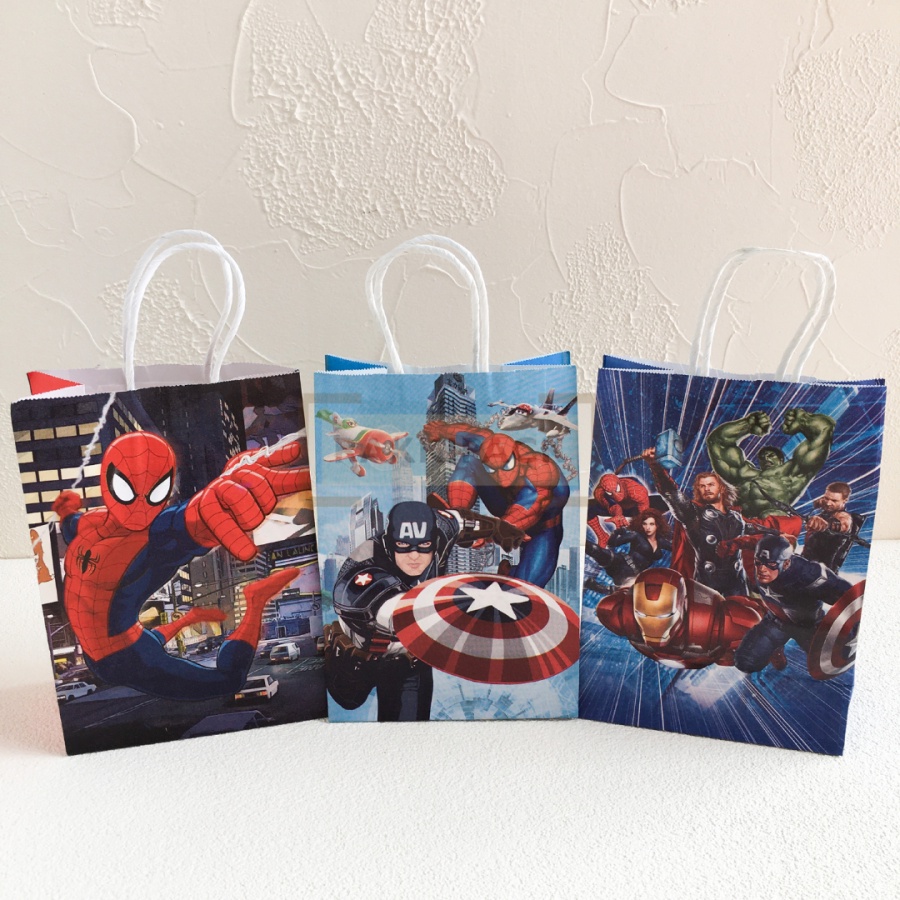 

paper bag spiderman tas kertas snack souvenir hampers ultah anak avengers