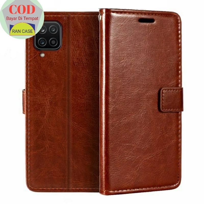 CASE SAMSUNG GALAXY A12 A22 4G LEATHER CASE SARUNG HP DOMPET KULIT FLIP COVER KESING HEADPHONE
