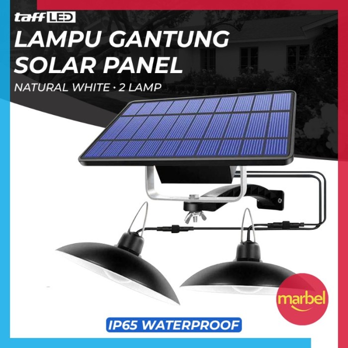 Lampu Gantung Outdoor Solar Panel Tenaga Surya 2 Lampu Waterproof