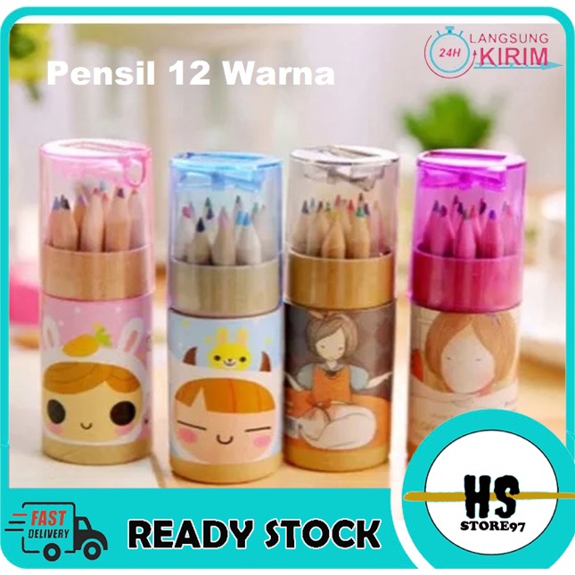 

[ TERBARU ] Pensil Pinsil 12 Warna + Peraut Rautan Alat Set Tulis Warna isi 12 Pcs