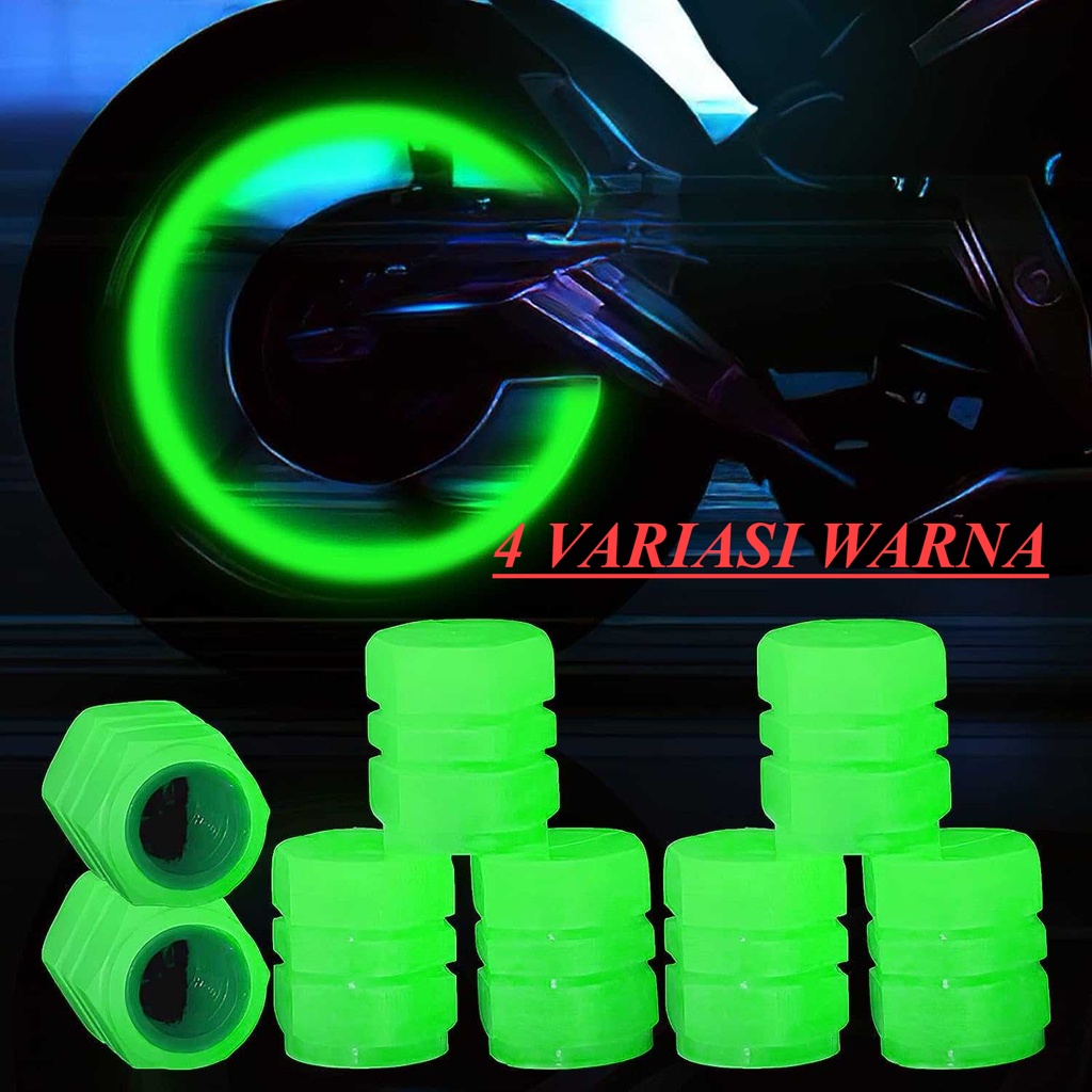 Tutup Pentil Ban Mobil Motor Neon Luminous Valve Cap 4 PCS AUTOFun 4 Buah Bercahaya Ban Mobil Katup 