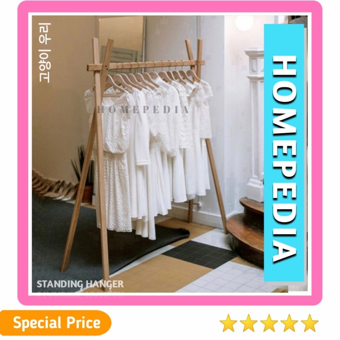 New Standing Hanger Kayu / Gantungan Baju / Rak baju Pakaian