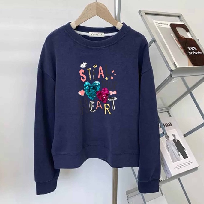 Baju Kaos Sweater  Wanita Oversize Lengan Panjang Heart   Tebal  Cewek Model Korea Premium Kekinian 