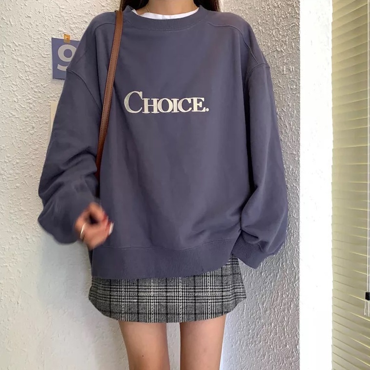 Baju Kaos Sweater  Wanita Oversize Lengan Panjang SWeater  Choice   Tebal  Cewek Model Korea Premium