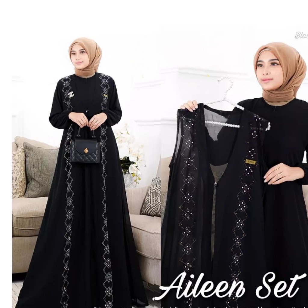 Vallina Outfit - Aileen Dress 2in1 Gamis Muslim Kondangan Matt Ceruty Babydoll Full Puring Premium