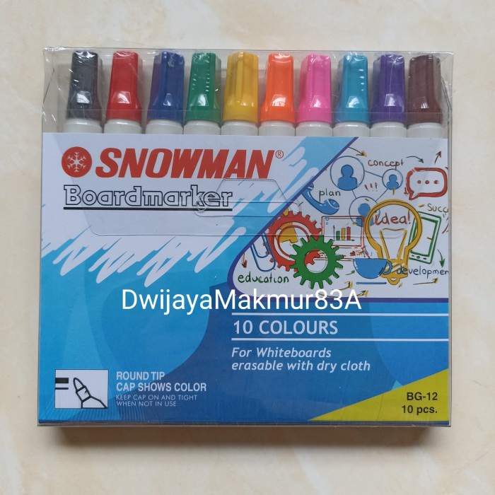 

Spidol WhiteBoard Snowman Warna Warni 10 pcs