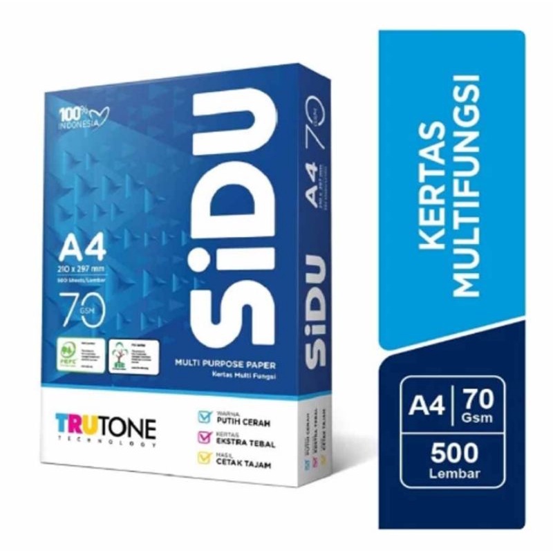 KERTAS HVS A4 70 Gram / HVS SIDU Sinar Dunia A4 70 GSM 1 BOX / 5 RIM  Kertas Print Fotocopy Oroginal