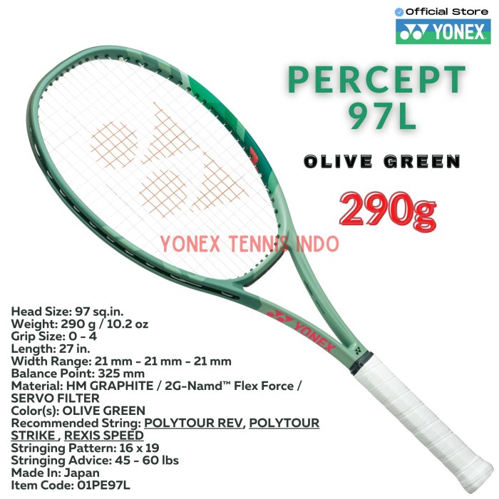Yonex PERCEPT 97L - 290 gram Olive Green - racket tennis
