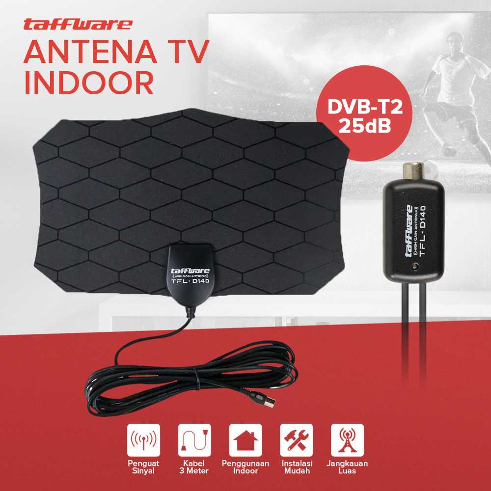 Taffware Antena TV + Booster D140  Digital Indoor DVB-T2 25dB Antena TV Booster Amplifier Analog Tab