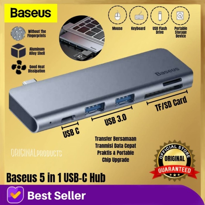BASEUS USB C 51N1 HUB ADAPTER 3.0 SD MICRO TF PD NEW MACBOOK AIR TOUCH - Baseus 5in1